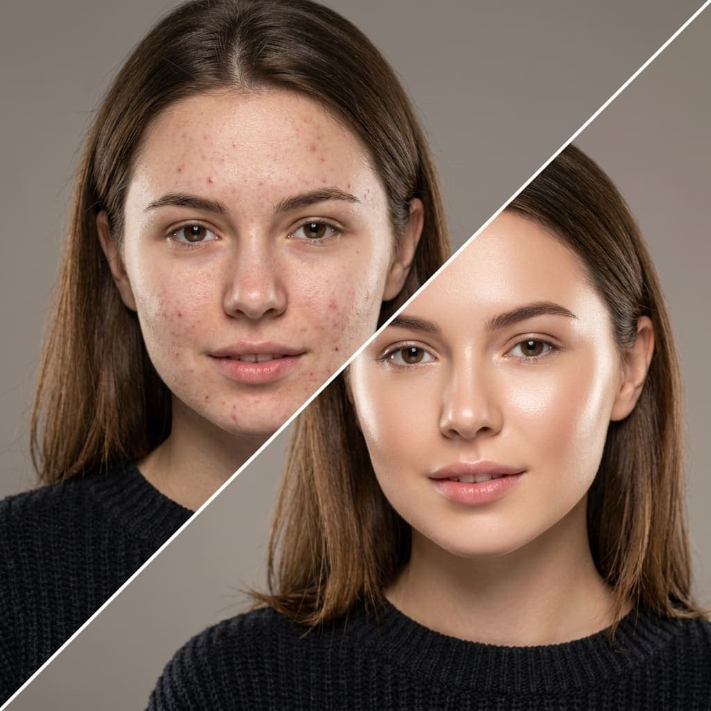Before and after facial treatment transformation